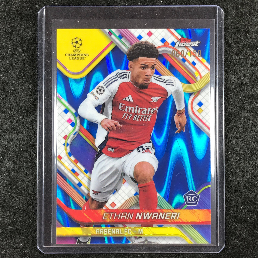 2024-25 Topps Finest UEFA Club Comp ETHAN NWANERI Rookie Blue RayWave /150 #53