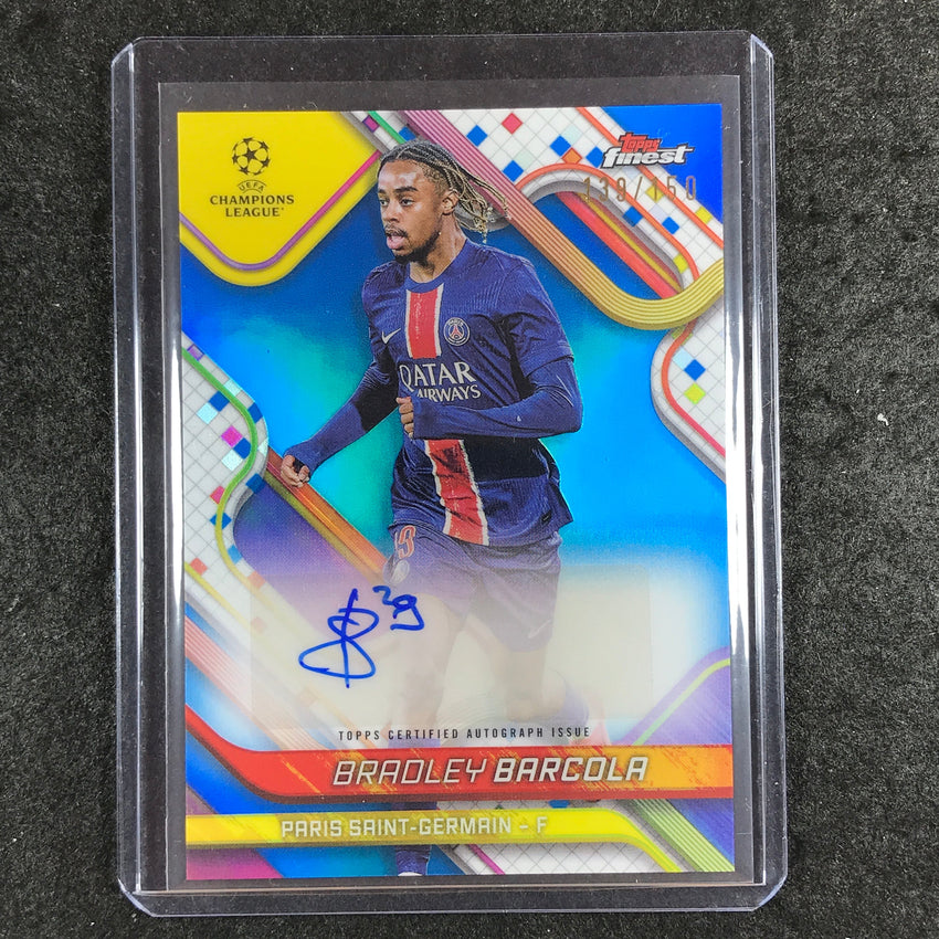 2024-25 Topps Finest UEFA Club Comp BRADLEY BARCOLA Base Auto Blue 139/150