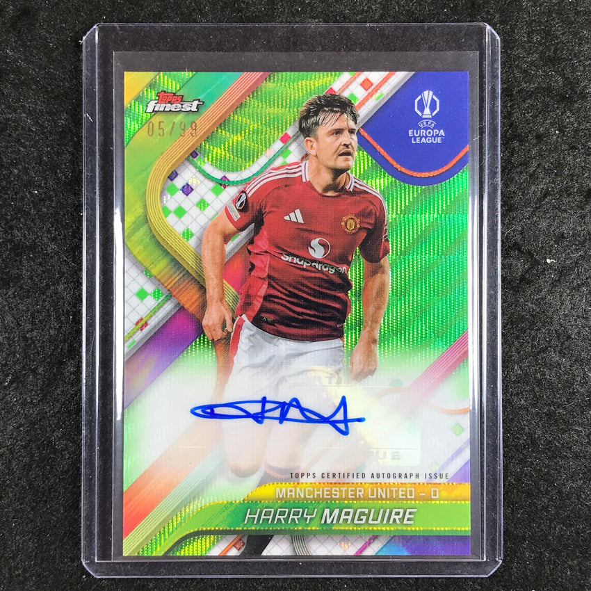 2024-25 Topps Finest UEFA Club Comp HARRY MAGUIRE Base Auto Neon Green Wave 5/99