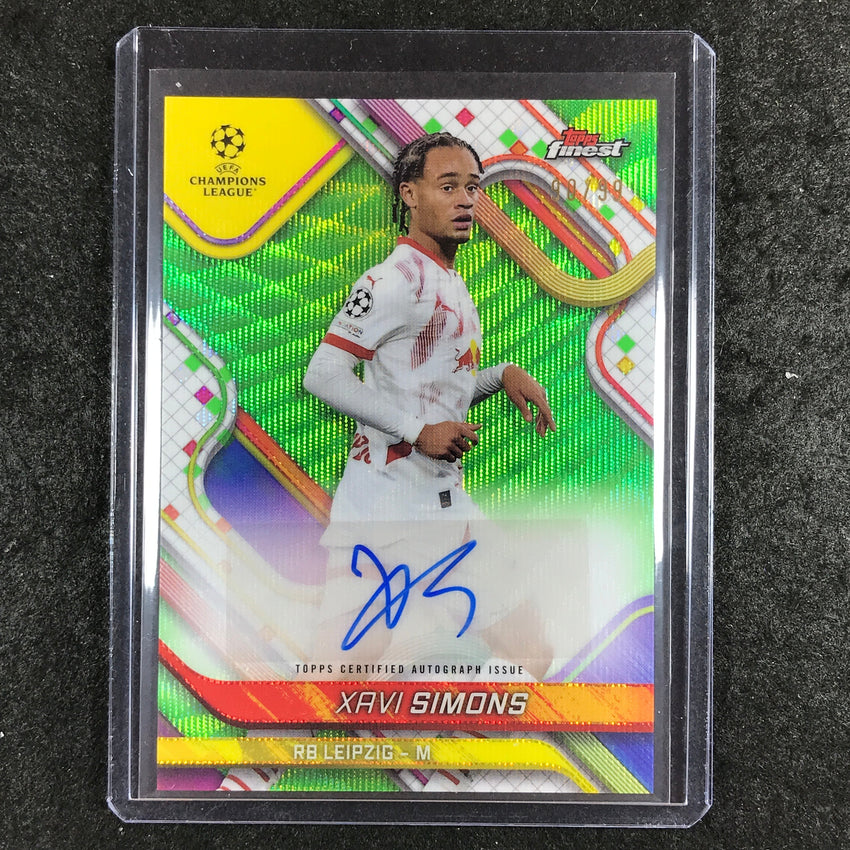 2024-25 Topps Finest UEFA Club Comp XAVI SIMONS Base Auto Neon Green Wave 90/99