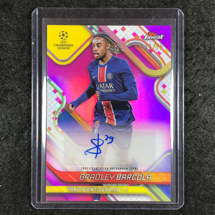 2024-25 Topps Finest UEFA Club Comp BRADLEY BARCOLA Base Auto Magenta 39/75