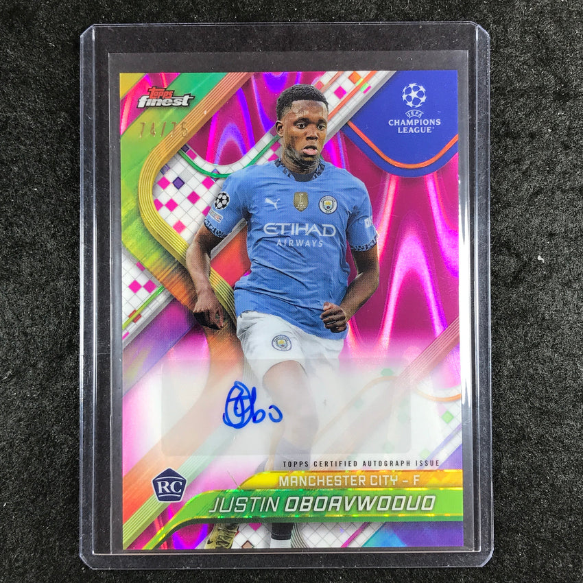 2024-25 Finest UEFA Club Comp JUSTIN OBOAVWODUO Rookie Auto Magenta Wave 74/75