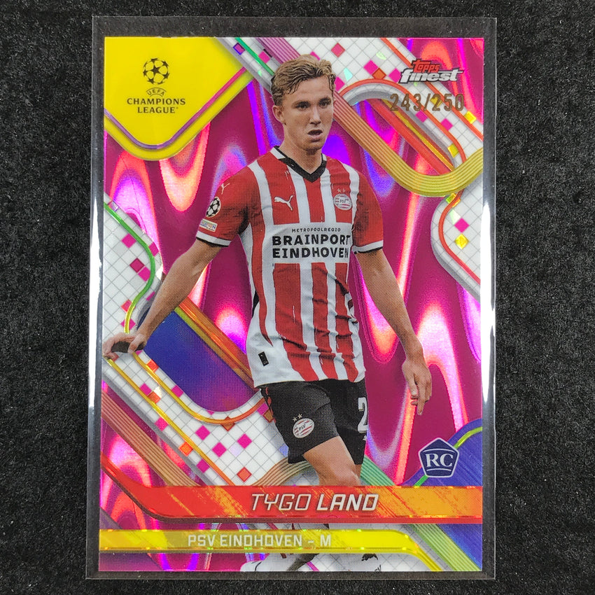 2024-25 Topps Finest UEFA Club Comp TYGO LAND Rookie Pink RayWave /250 #28