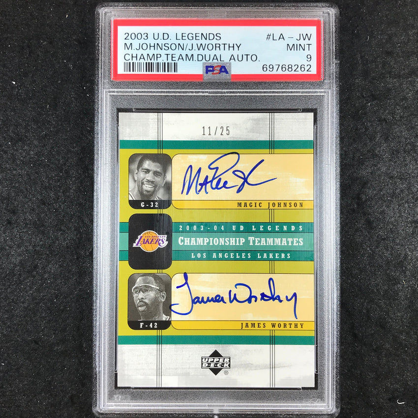 2003 U.D. Legends MAGIC JOHNSON WORTHY Teammates Dual Auto 11/25 PSA 9 (262)