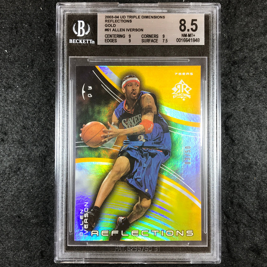 2003-04 UD Triple Dimensions ALLEN IVERSON Reflections Gold 3/50 BGS 8.5 (848)