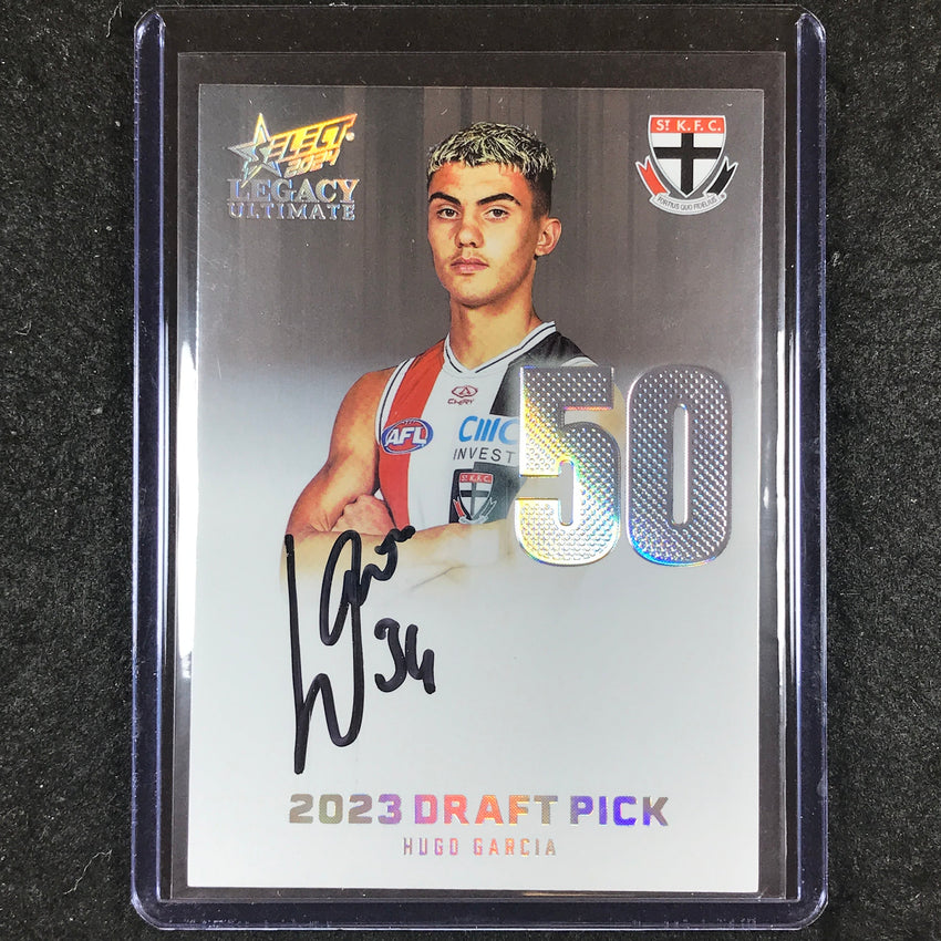 2024 Select AFL Legacy Ultimate HUGO GARCIA Draft Pick Signatures Platinum 30/40