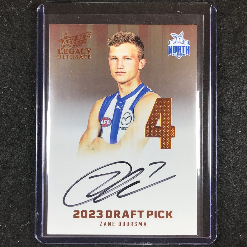 2024 Select AFL Legacy Ultimate ZANE DUURSMA Draft Pick Signatures Copper 42/175