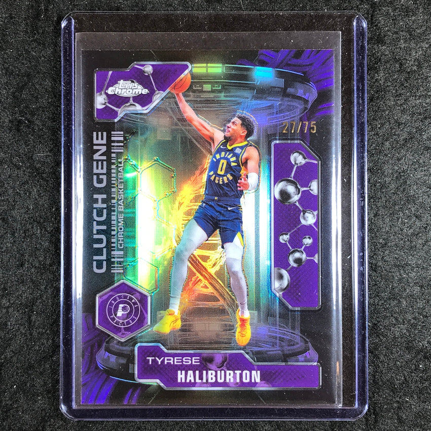 2025-26 Topps Chrome TYRESE HALIBURTON Clutch Gene Purple 27/75 #7
