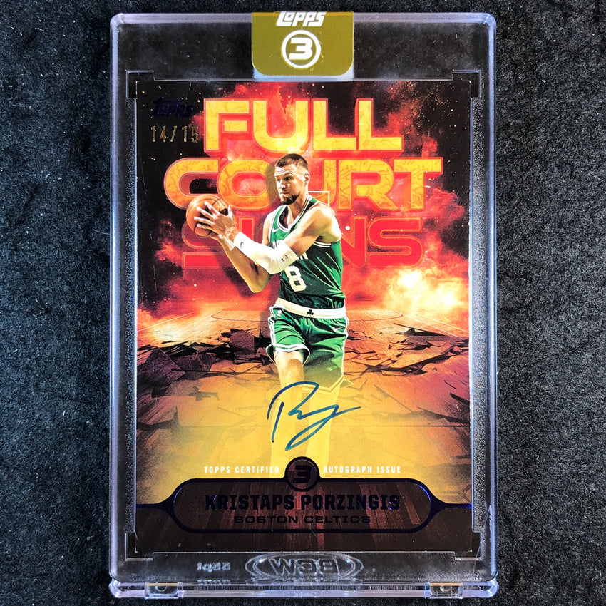 2025-26 Topps Three KRISTAPS PORZINGIS Full Court Signs Auto Blue 14/15