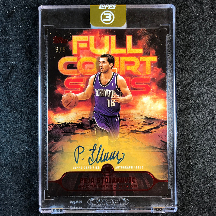 2025-26 Topps Three PEJA STOJAKOVIC Full Court Signs Auto Red 3/5
