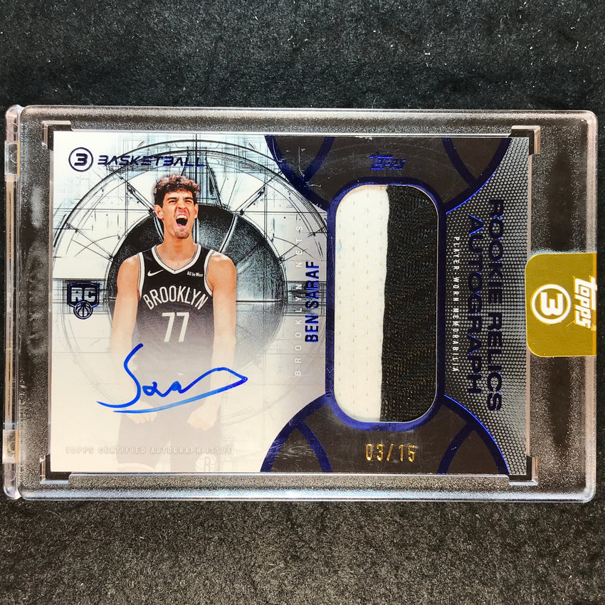 2025-26 Topps Three BEN SARAF Rookie Relics Patch Auto Blue 3/15