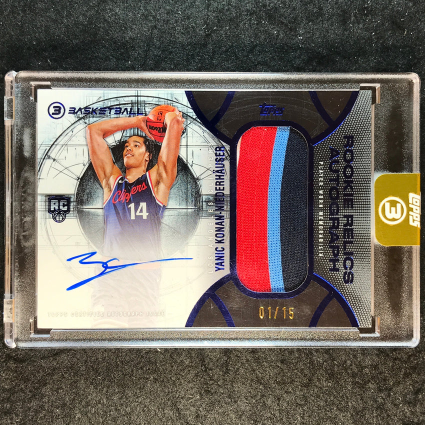 2025-26 Topps Three YANIC KONAN-NIEDERHAUSER Rookie Relics Patch Auto Blue 1/15