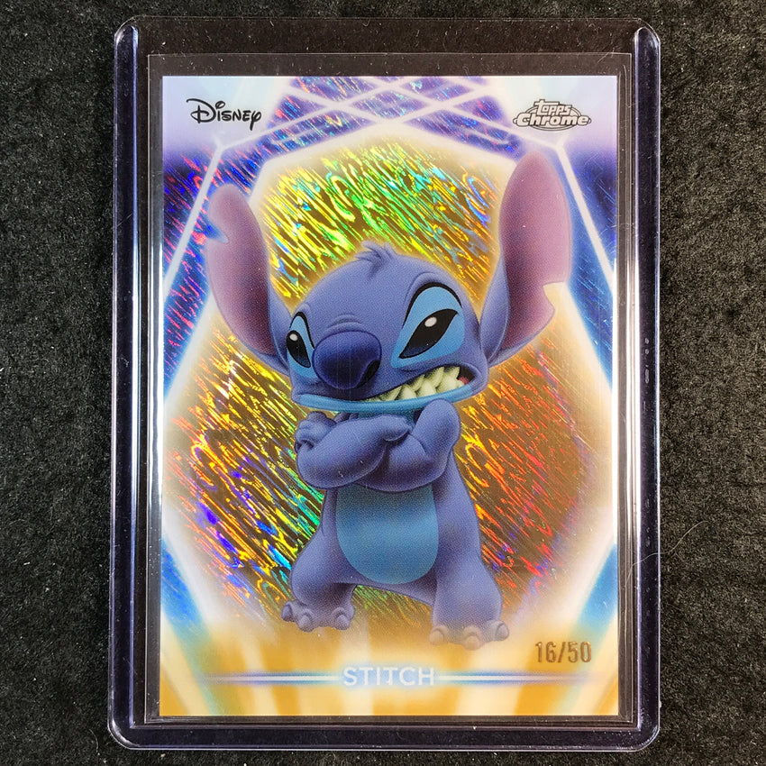 2026 Topps Disney Neon STITCH Chrome Neon Etch Gold Shimmer 16/50 #14
