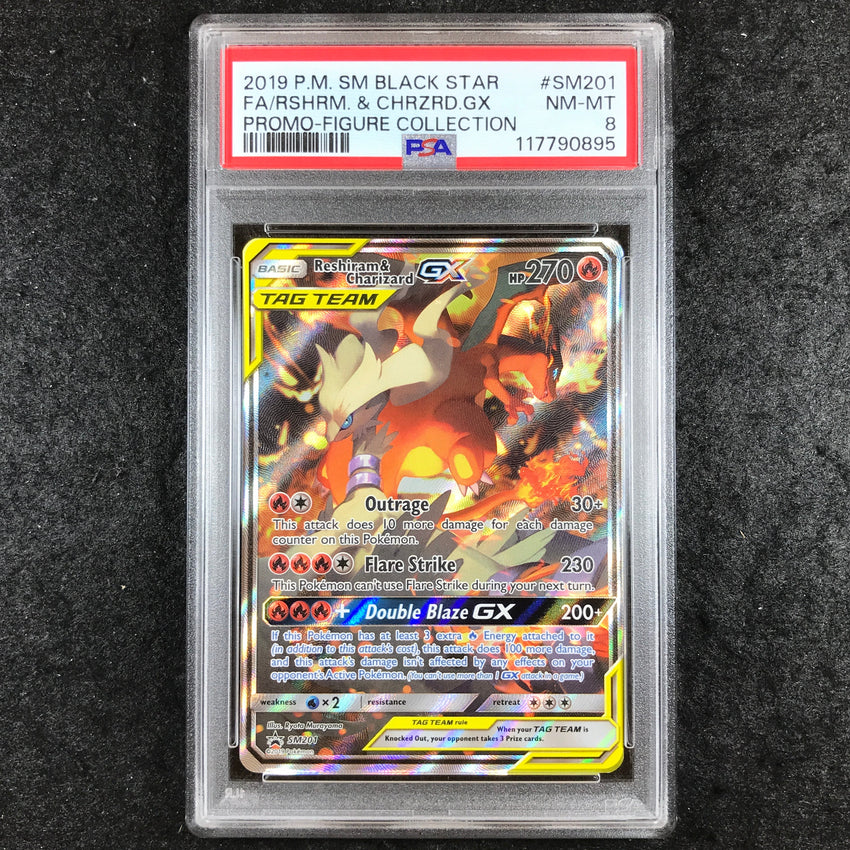 PSA 8 Reshiram & Charizard GX - SM201 - Full Art Black Star Promo Tag Team 895