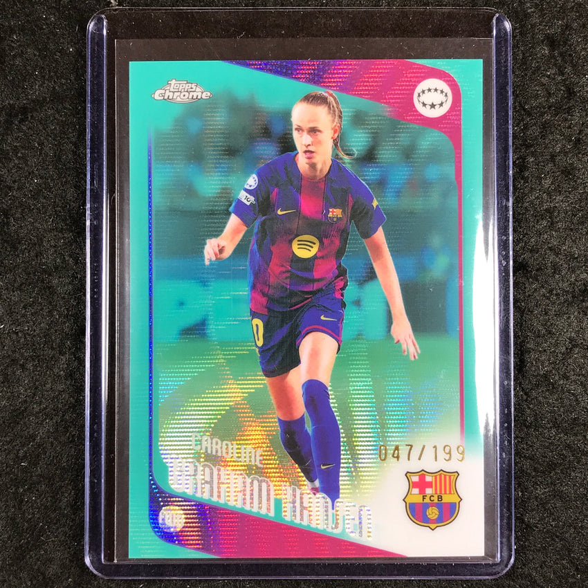 2025-26 Topps Chrome UEFA Women's CAROLINE GRAHAM HANSEN Aqua Wave 47/199 #30