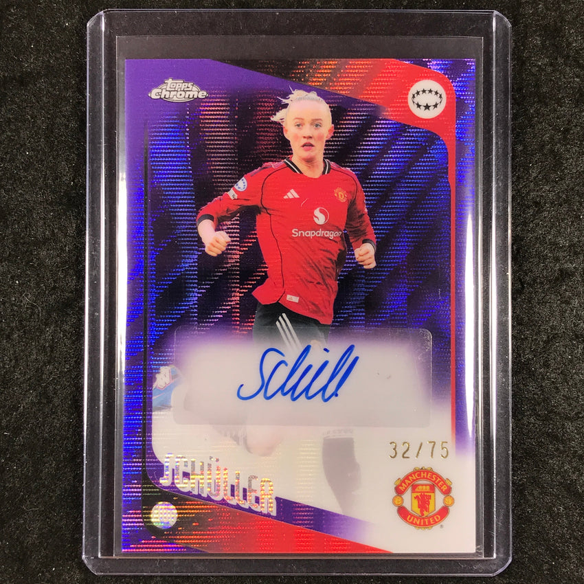 2025-26 Topps Chrome UEFA Women's UCL LEA SCHULLER Chrome Auto Purple Wave 32/75