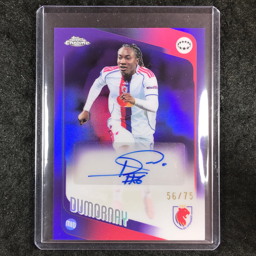 2025-26 Topps Chrome UEFA Women's UCL MELCHIE DUMORNAY Chrome Auto Purple 56/75