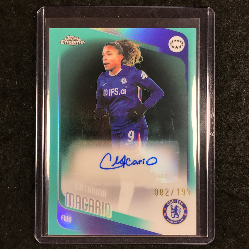 2025-26 Topps Chrome UEFA Women's UCL CATARINA MACARIO Chrome Auto Aqua 82/199