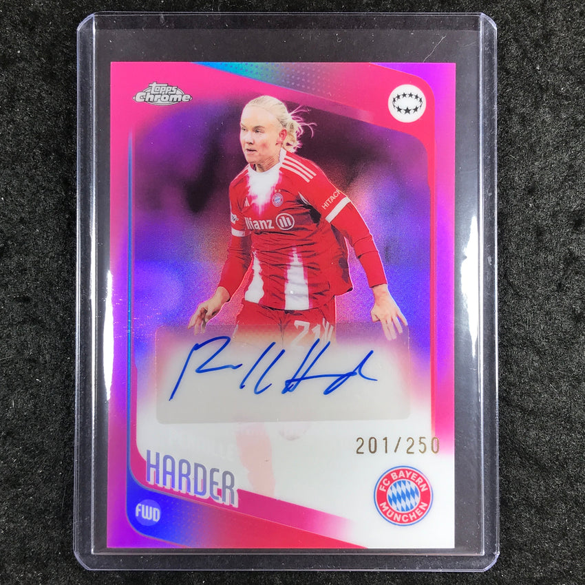 2025-26 Topps Chrome UEFA Women's UCL PERNILLE HARDER Chrome Auto Pink 201/250