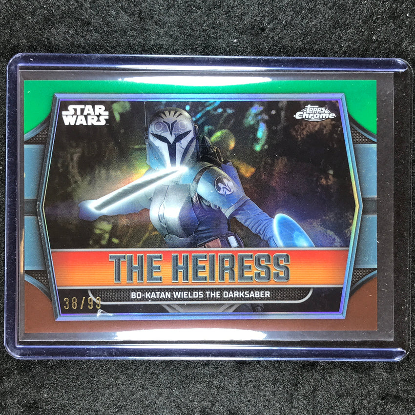 2024 Topps Chrome Star Wars BO-KATAN WIELDS THE DARKSABER Heiress Green 38/99