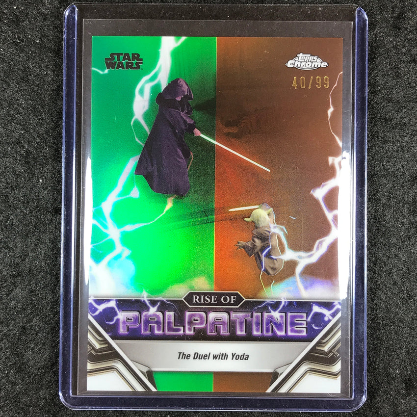 2024 Topps Chrome Star Wars THE DUEL WITH YODA Rise of Palpatine Green 40/99 #11