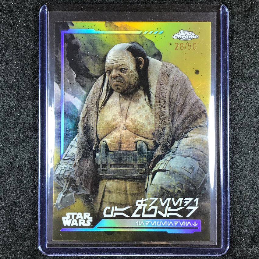 2024 Topps Chrome Star Wars FREEDI PAMULAR Aurebesh Gold 28/50 #90