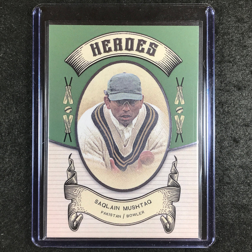 2024 Futera Vintage Cricket SAQLAIN MUSHTAQ Heroes Green 5/21 #25