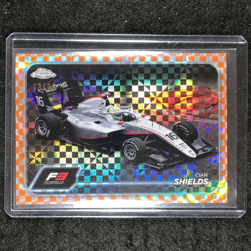 2024 Topps Chrome Formula 1 CIAN SHIELDS Orange Checker Flag 13/25 #129