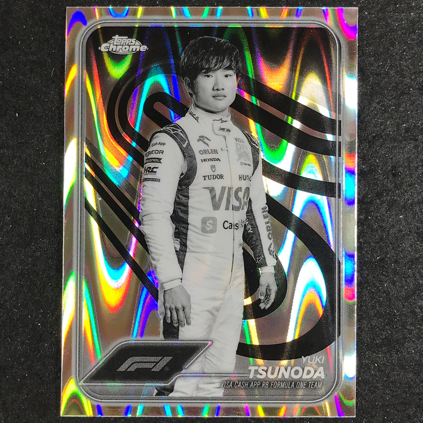2024 Topps Chrome Formula 1 YUKI TSUNODA Black White RayWave #17