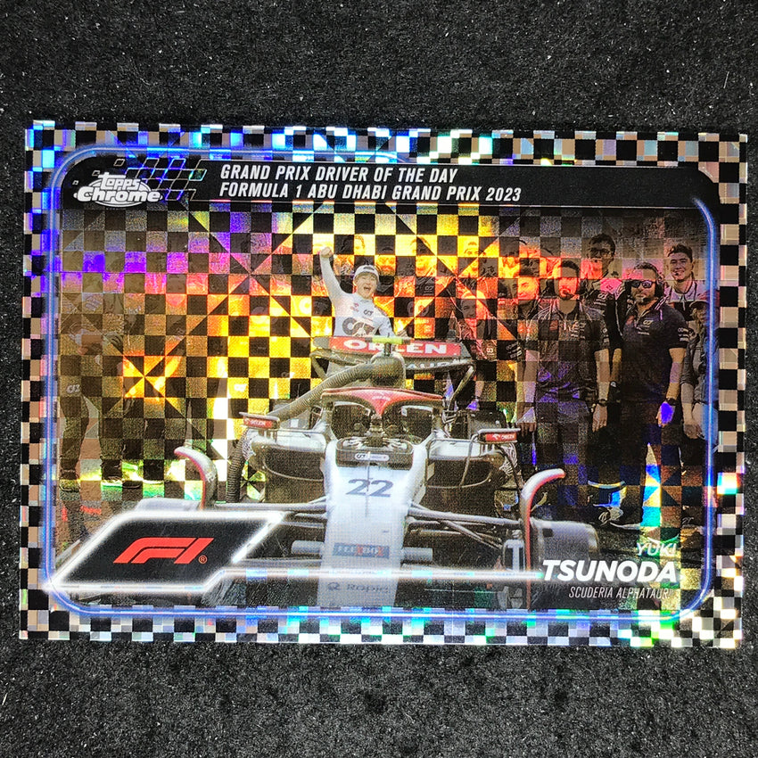 2024 Topps Chrome Formula 1 YUKI TSUNODA Base Checker Flag #180