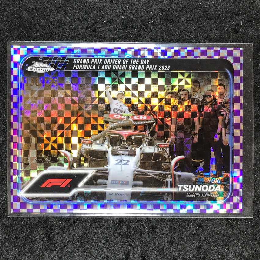 2024 Topps Chrome Formula 1 YUKI TSUNODA Purple Checker Flag 136/199 #180