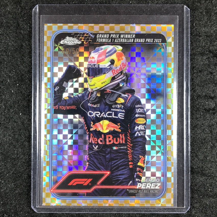 2024 Topps Chrome Formula 1 SERGIO PEREZ Gold Checker Flag 49/50 #146