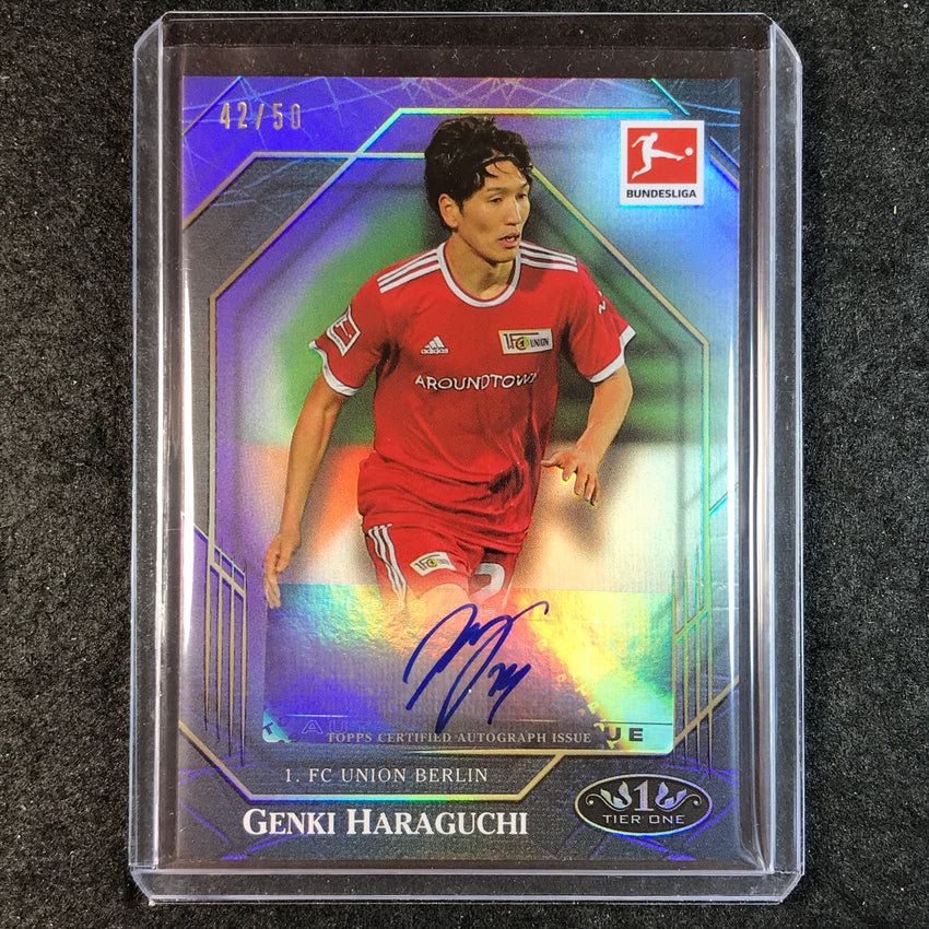 2021-22 Bundesliga Tier One GENKI HARAGUCHI Ball Magnet Auto Purple 42/50