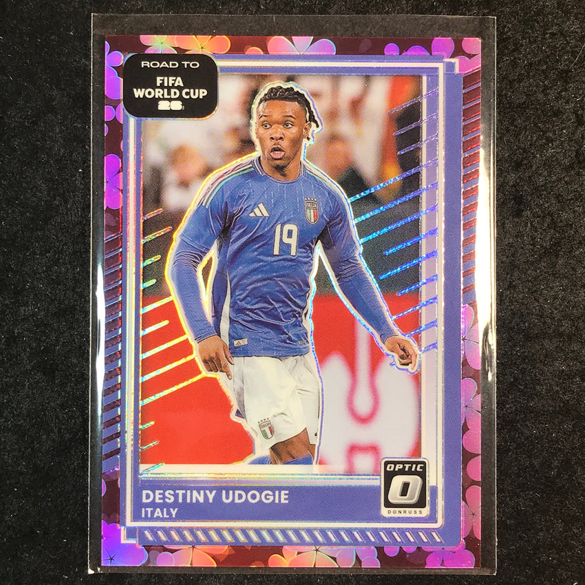 2025-26 Donruss Road to FIFA World Cup DESTINY UDOGIE Optic Plum Blossom #121