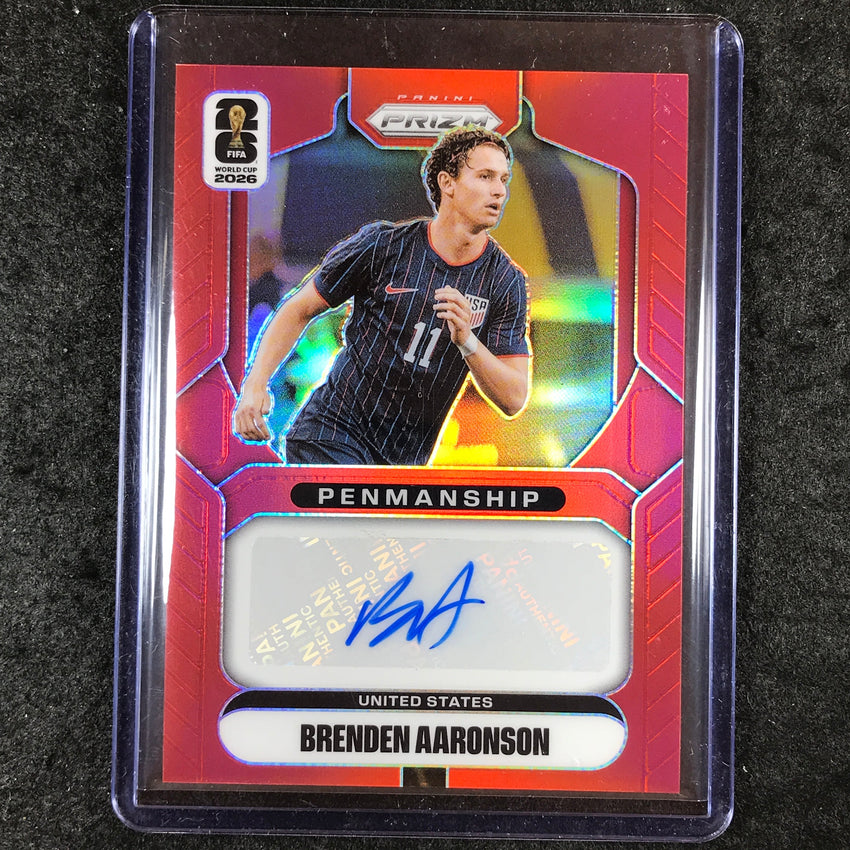 2026 Prizm FIFA World Cup BRENDEN AARONSON Penmanship Auto Red 10/20