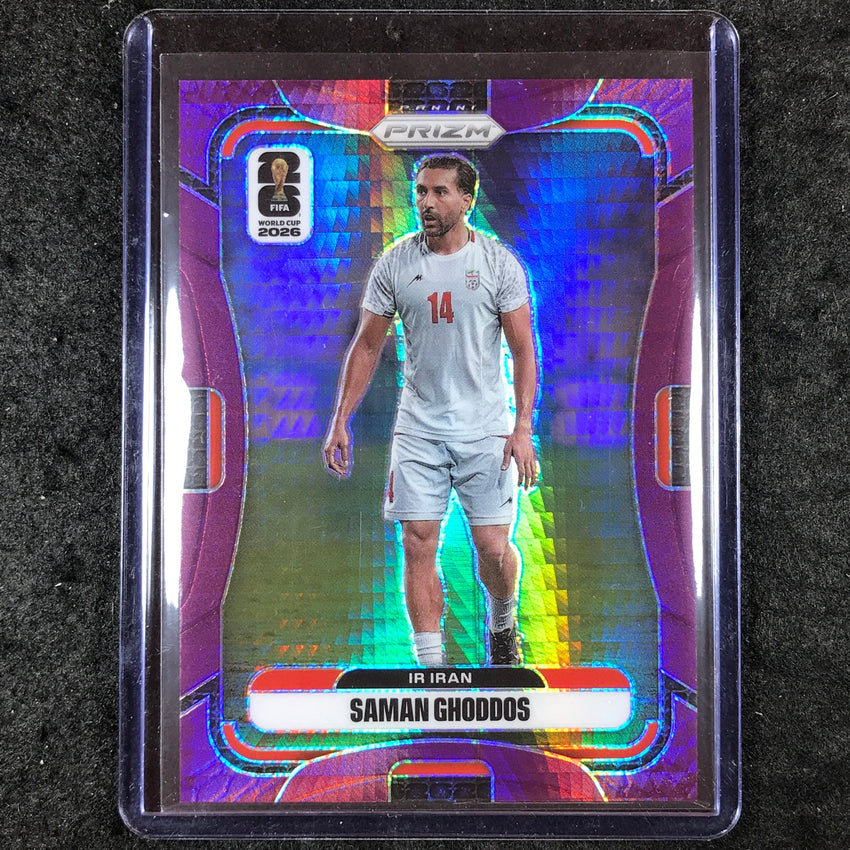 2026 Prizm FIFA World Cup SAMAN GHODDOS Purple Hyper /299 #243