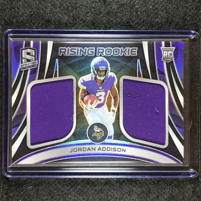 2023 Spectra Football JORDAN ADDISON Rising Rookie Dual Jersey Relic 74/99