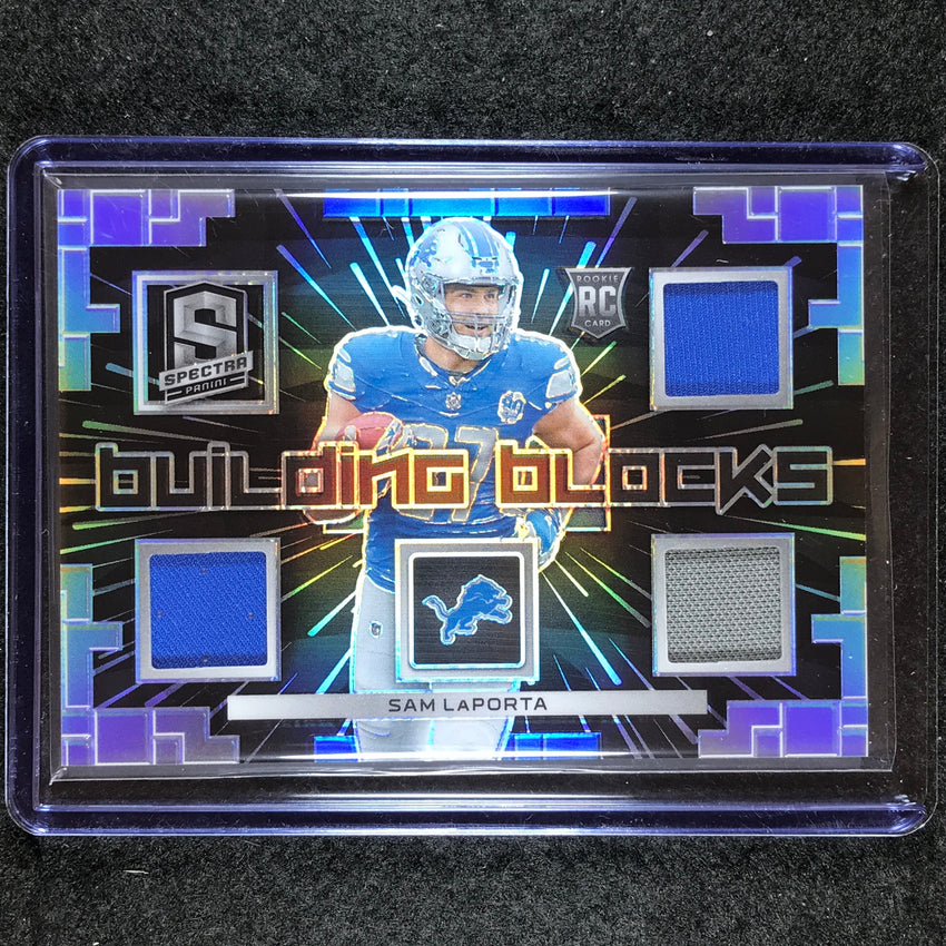 2023 Spectra Football SAM LAPORTA Building Blocks Rookie Triple Jersey 7/75