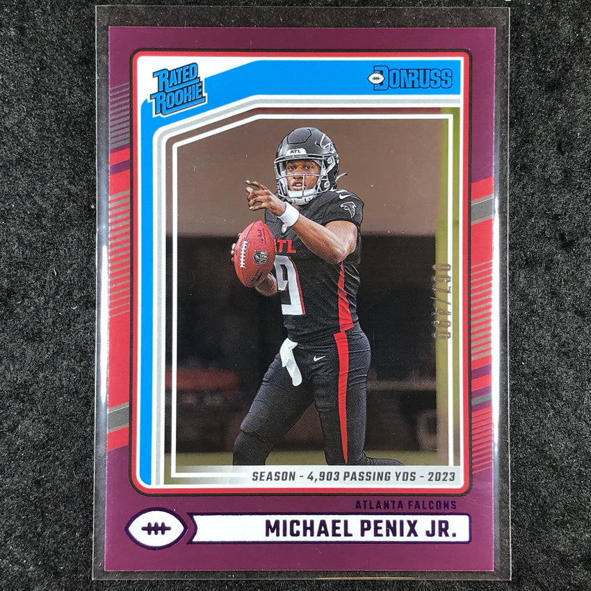 2024 Donruss Football MICHAEL PENIX JR. Rated Rookie Season Stat Line 67/490