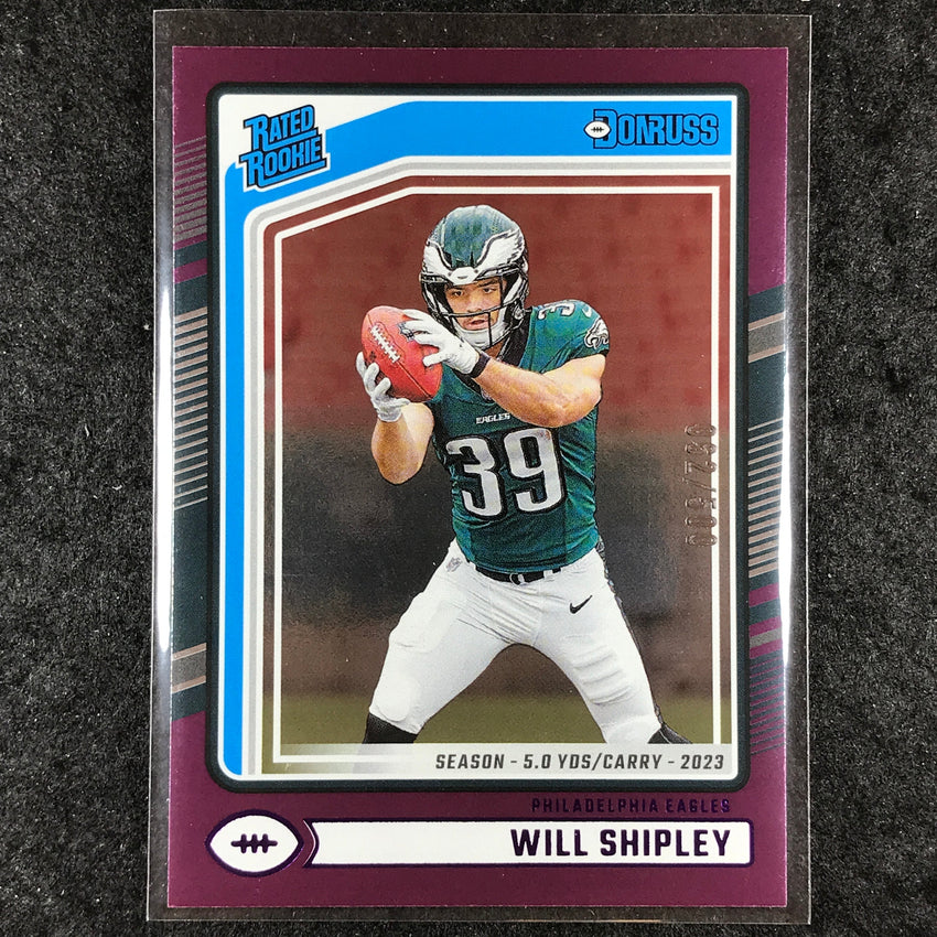 2024 Donruss Football WILL SHIPLEY Rated Rookie Season Stat Line 62/500 #312