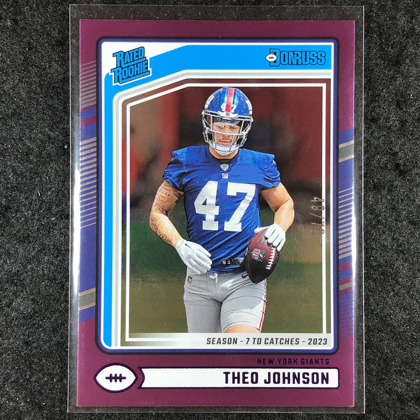 2024 Donruss Football THEO JOHNSON Rated Rookie Season Stat Line 49/70 #357
