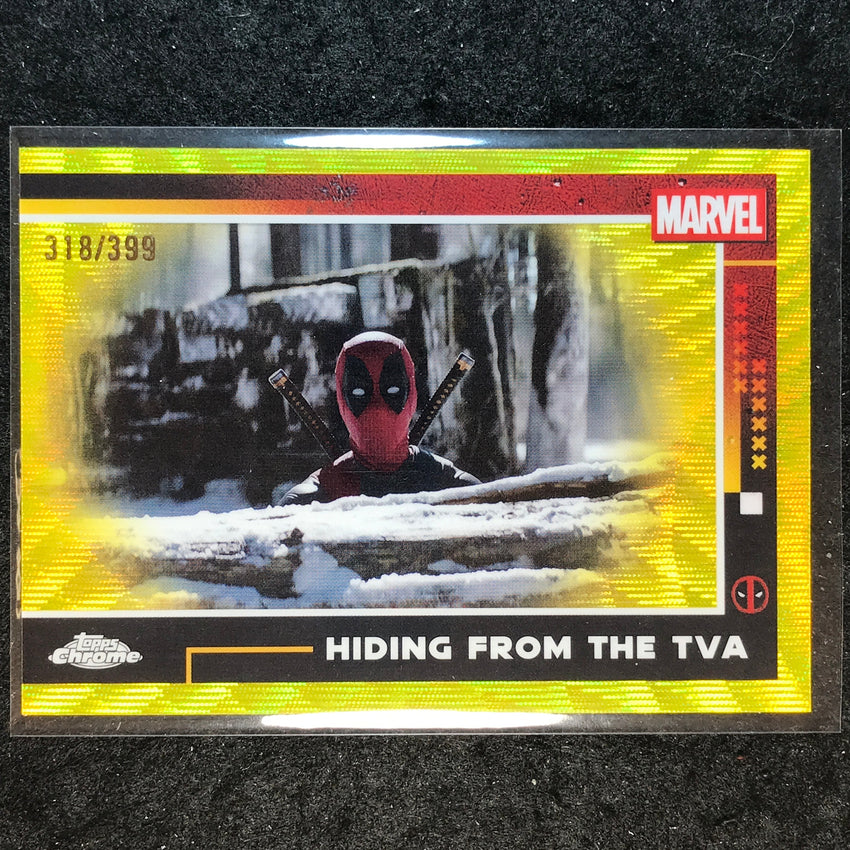 2025 Topps Chrome Deadpool HIDING FROM THE TVA Yellow Wave /399 #50
