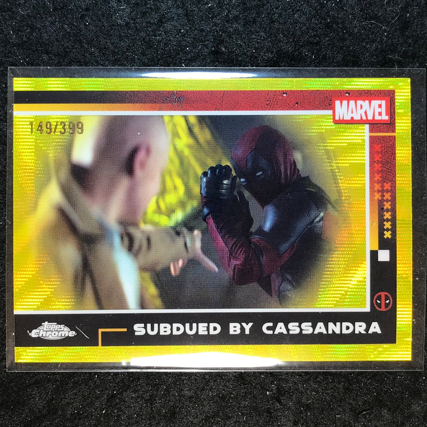 2025 Topps Chrome Deadpool SUBDUED BY CASSANDRA Yellow Wave /399 #85