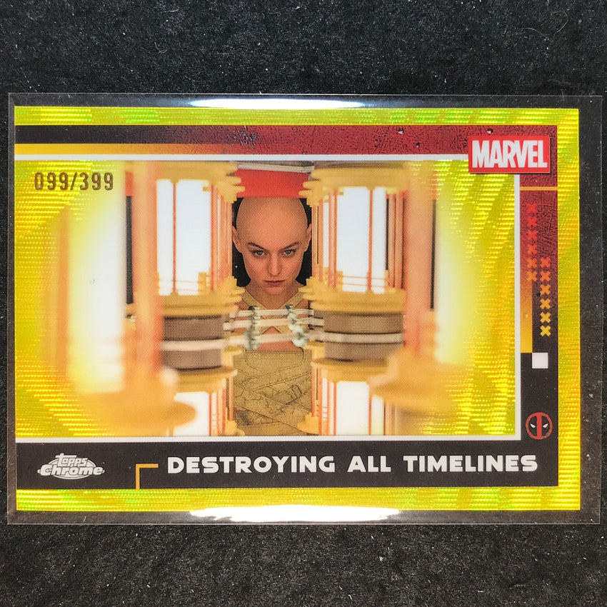 2025 Topps Chrome Deadpool DESTROYING ALL TIMELINES Yellow Wave /399 #99