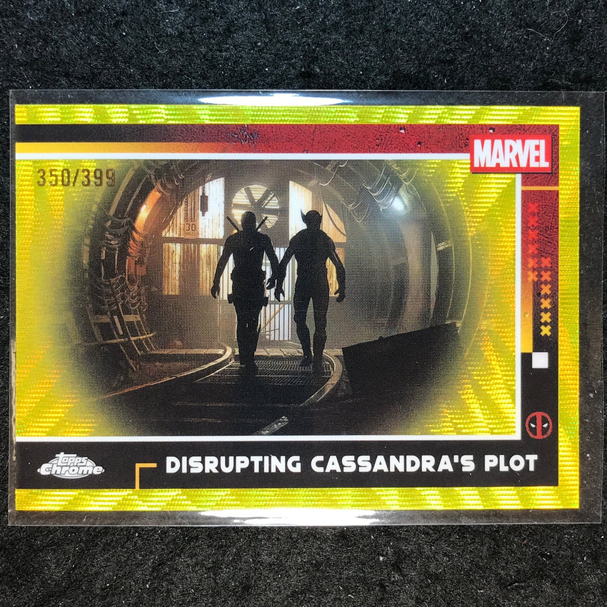 2025 Topps Chrome Deadpool DISRUPTING CASSANDRA'S PLOT Yellow Wave /399 #100