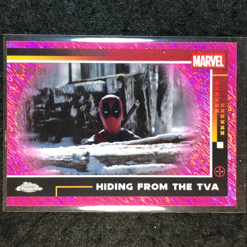 2025 Topps Chrome Deadpool HIDING FROM THE TVA Pink Shimmer /299 #50