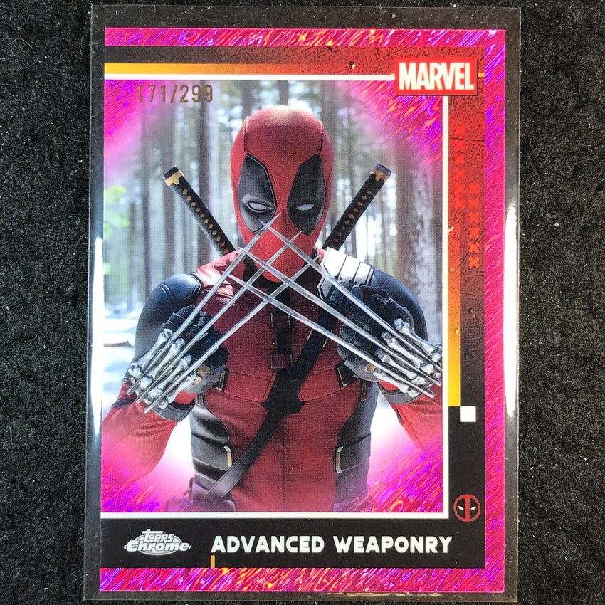 2025 Topps Chrome Deadpool ADVANCED WEAPONRY Pink Shimmer /299 #54