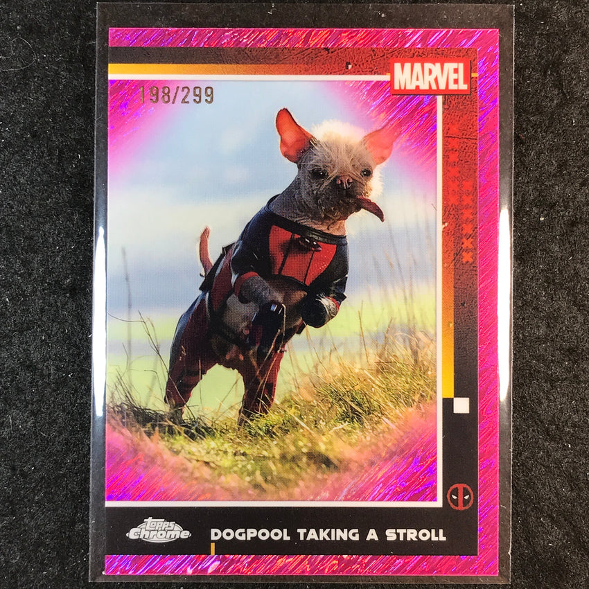 2025 Topps Chrome Deadpool DOGPOOL TAKING A STROLL Pink Shimmer /299 #73