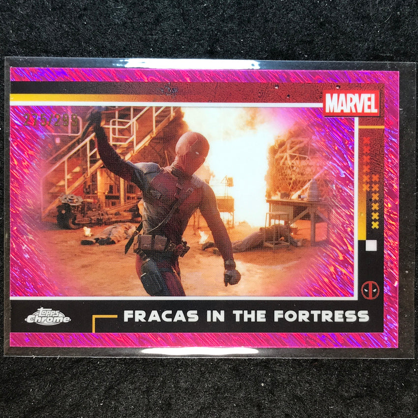 2025 Topps Chrome Deadpool FRACAS IN THE FORTRESS Pink Shimmer /299 #79