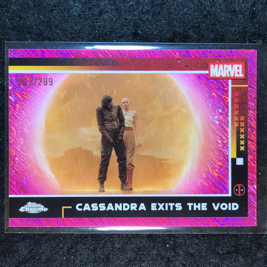 2025 Topps Chrome Deadpool CASSANDRA EXITS THE VOID Pink Shimmer /299 #91